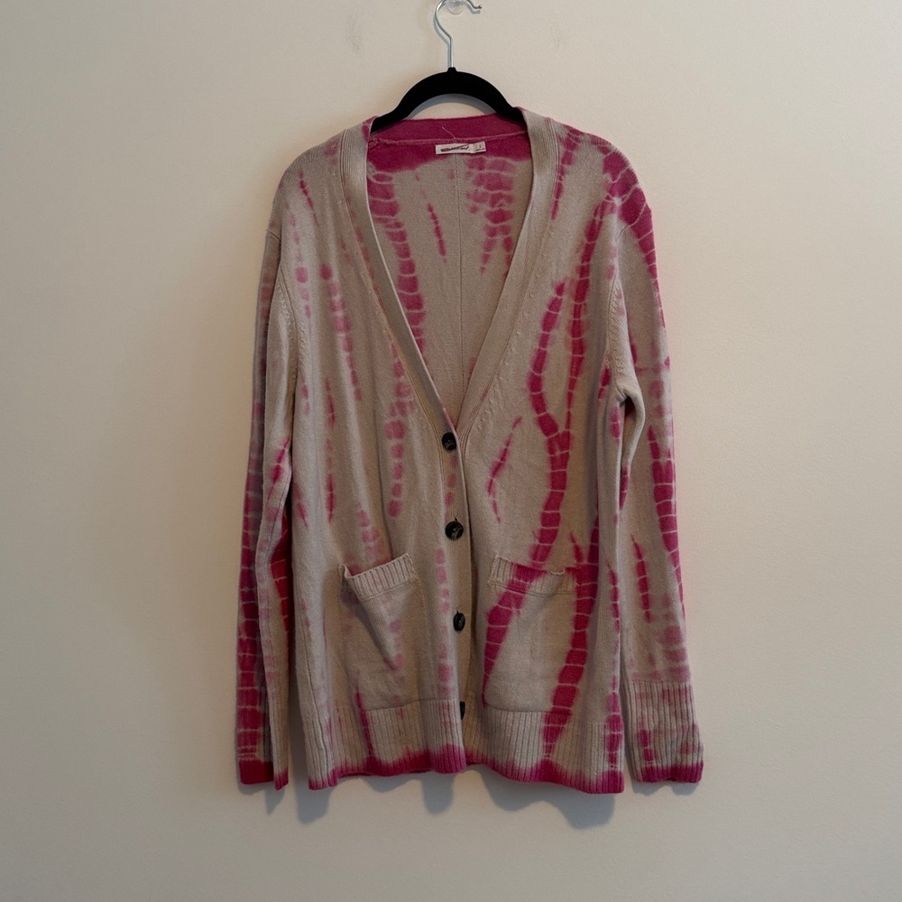 NWOT Unsubscribed 100% Cashmere Cardigan Pink and Grey Tie Dye